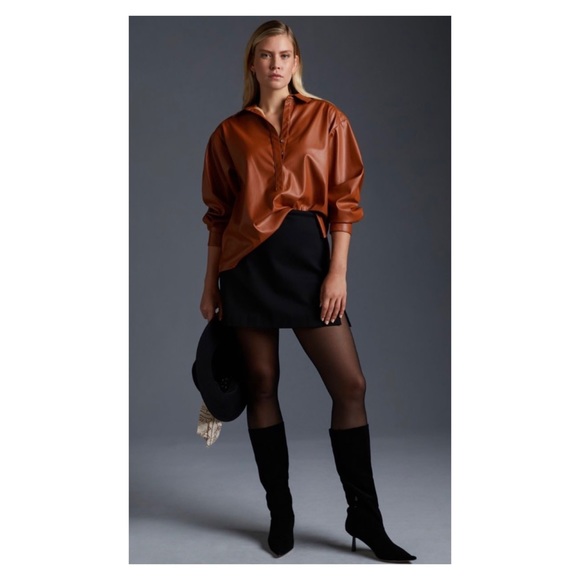 NWOT Anthropologie Faux Leather Shirt in Cedar Size 1X - Picture 4 of 8